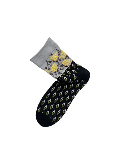 Rufia - Boho Diamond Pattern Mid-Crew Socks