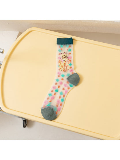 Rufia - Cartoon Pattern Sheer Crew Socks
