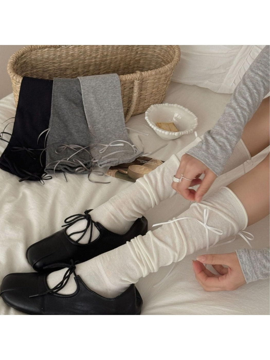 Rufia - Sweet Bow Detail Mid-Calf Slouch Socks