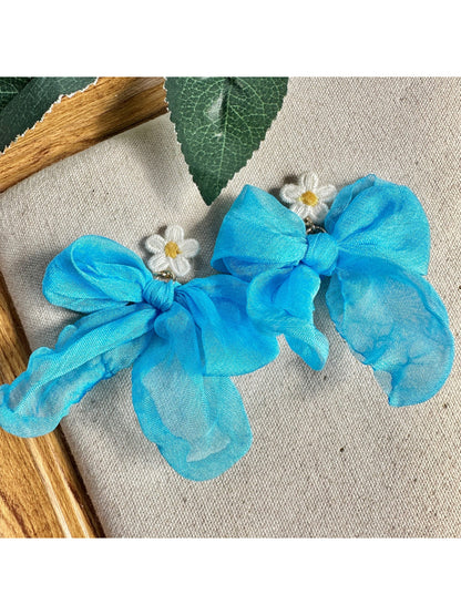 Earwish soft ribbon daisy earrings displayed on a white background showing front view