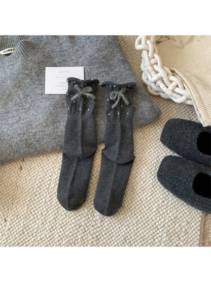 Rufia Ribbon Ruffle Dot Crew Socks product image