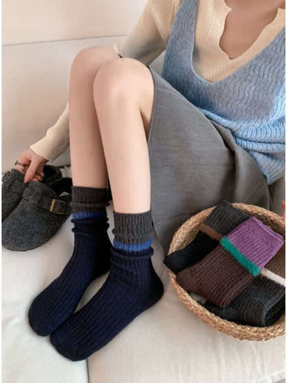 Rufia - Stacked Contrast Stripe Ribbed Crew Socks