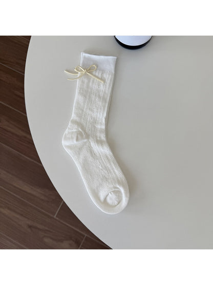 Rufia - Sweet Style Bow Accent Ribbed Crew Socks