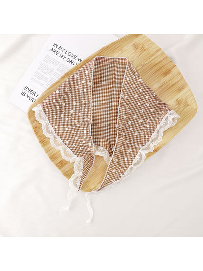 Scarvii - Floral Gingham Lace Trim Triangle Bandana