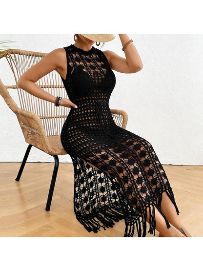 Crosa - Openwork Fringe Hem Floral Beach Dress