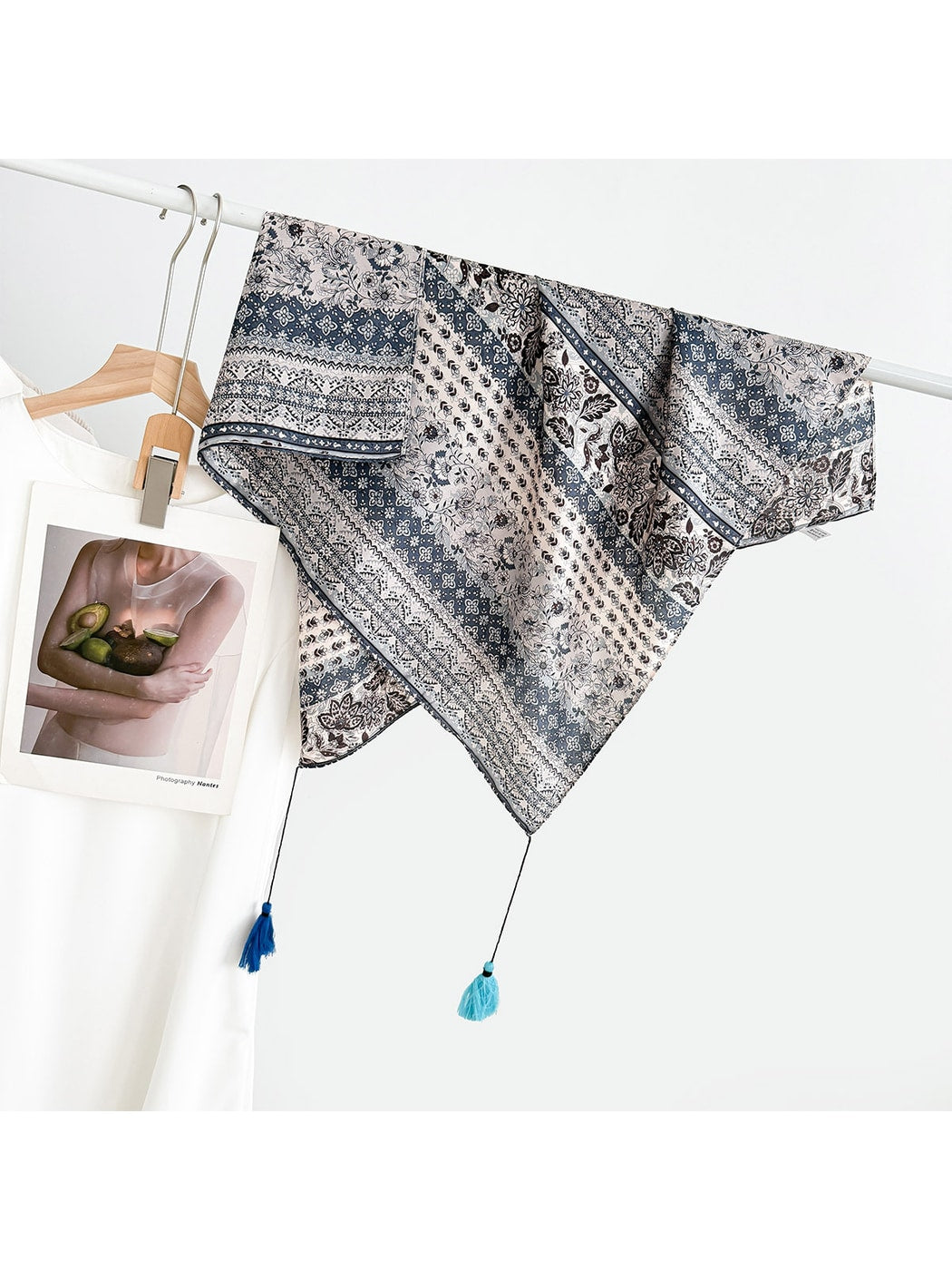 Scarvii - Elegant Print Tassel Square Scarf