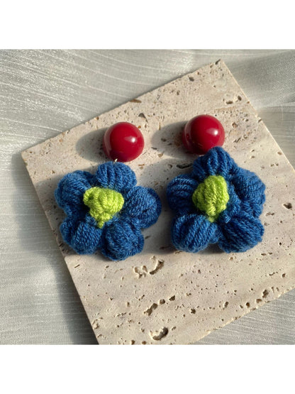 Earwish - Knit Flower Drop Earrings