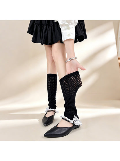 Cozyra - Lace-Trim Cable-Knit Button Leg Warmers