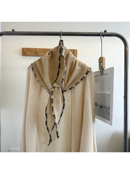 Scarvii - Open Knit Check Trim Triangle Scarf