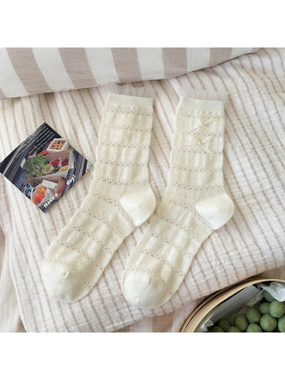 Rufia - Lace Bow Ruffle Trim Crew Socks