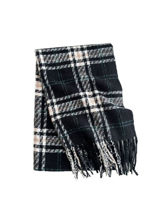 Scarvii - Contrast-Line Plaid Fringed Winter Scarf
