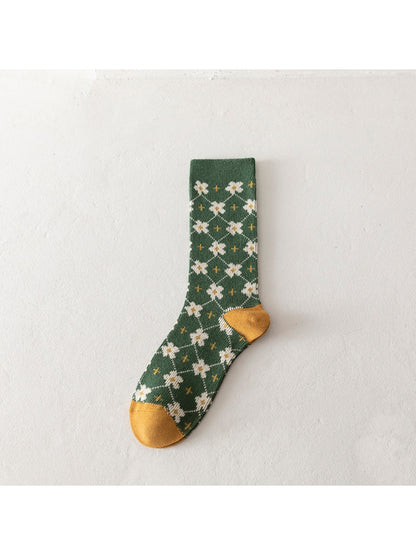 Rufia - Christmas Mid-Calf Socks with Geometric & Floral Pattern