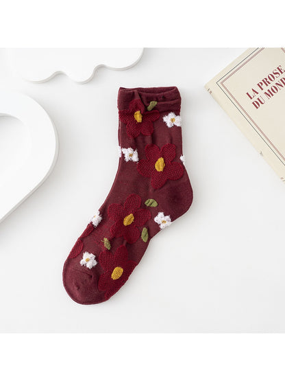 Rufia - Floral Relief Pattern Casual Crew Socks