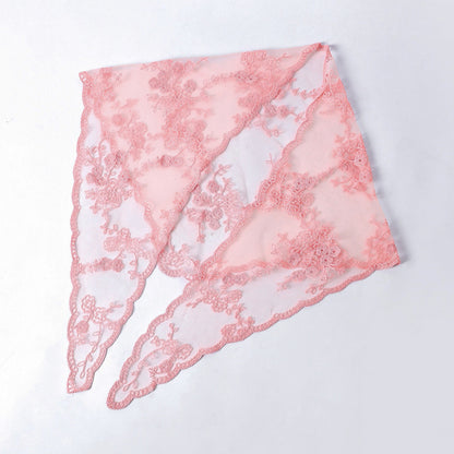 Haila floral lace veil head scarf folded to show lace texture and floral design
