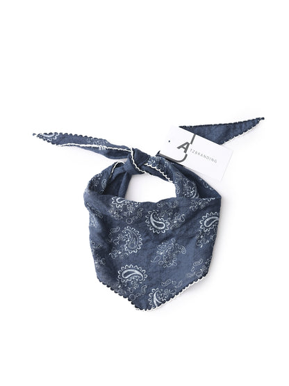 Navy Scarvii Paisley Print Triangle Scarf with Lace Edge
