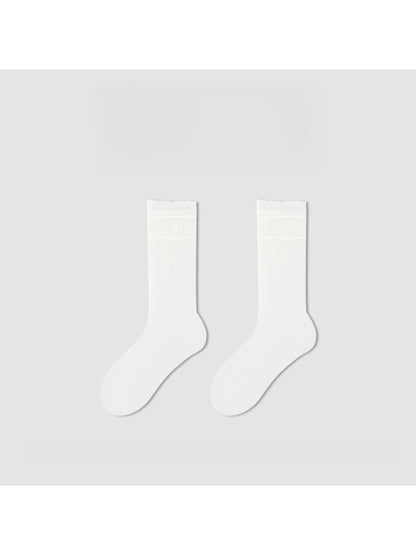 Rufia - Minimalist Solid White Openwork Crew Socks