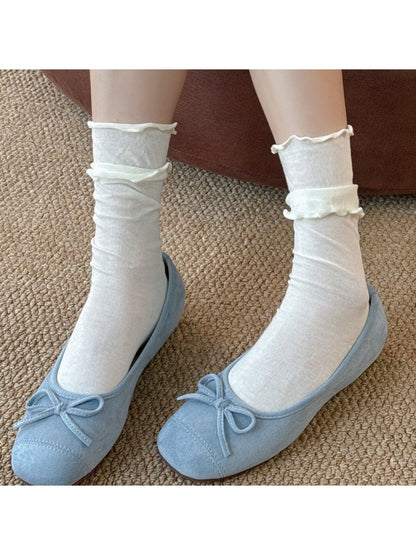 Rufia - Layered Ruffle Trim Solid Crew Socks