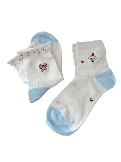 Rufia - Playful Cartoon Dog Pattern Crew Socks