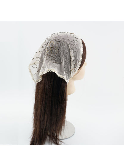 Scarvii - Studded Floral Lace Trim Bandana Scarf