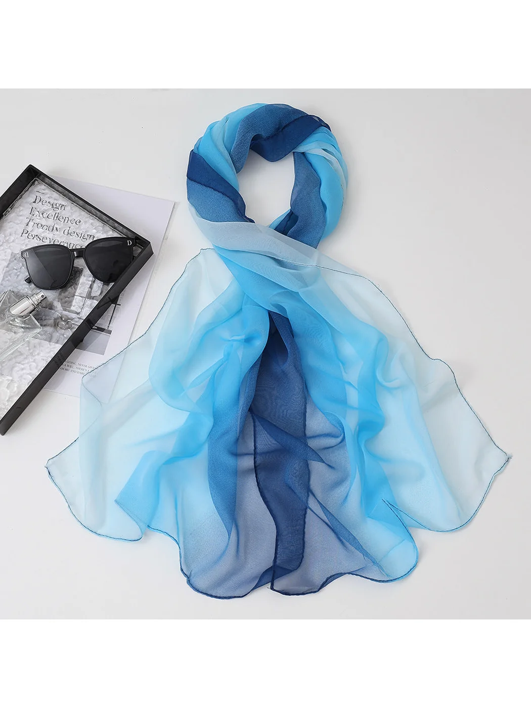 Scarvii - Gradient Color Block Sheer Scarf