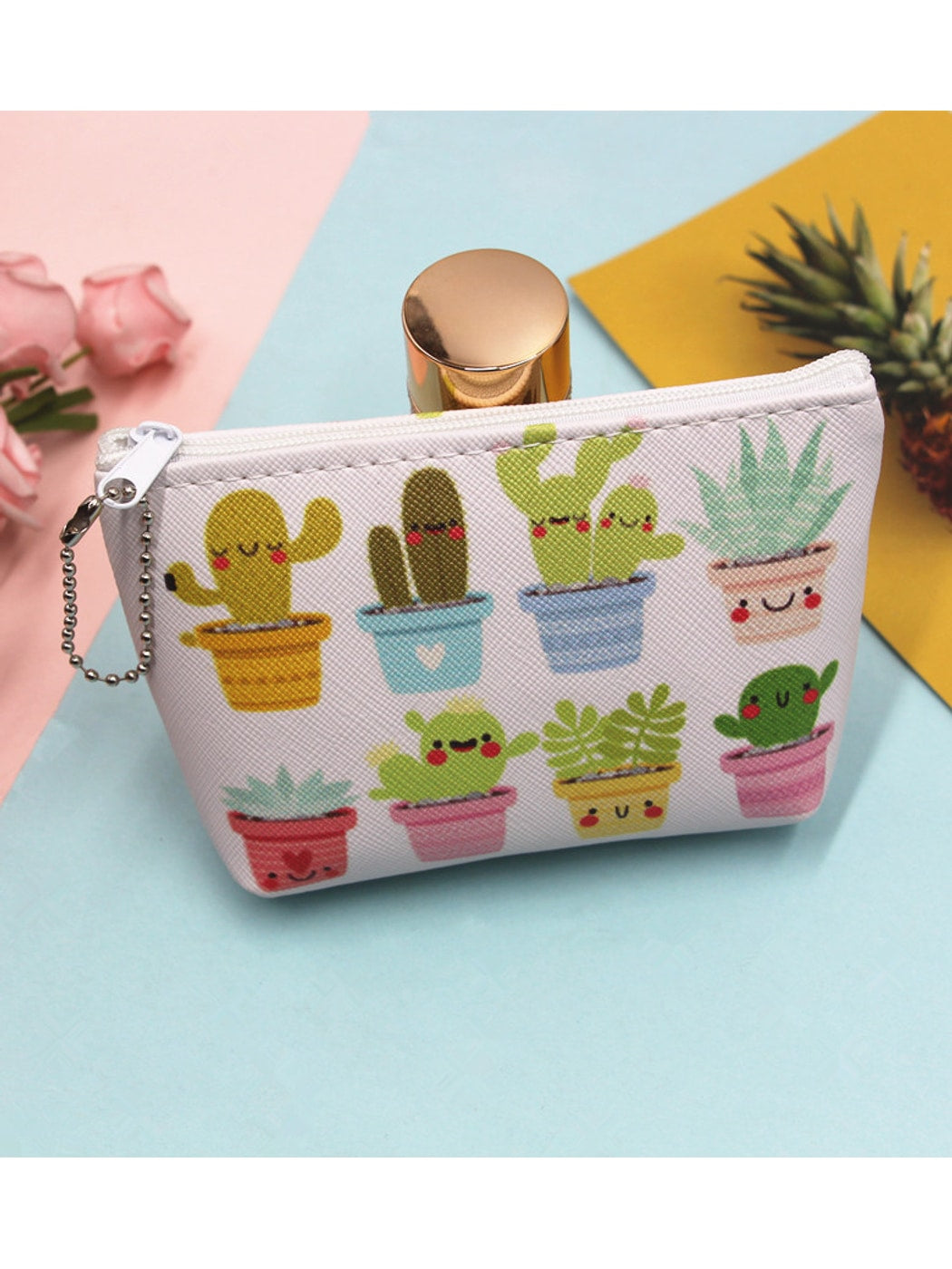 Cosbai - Cartoon Cactus Print Everyday Coin Purse