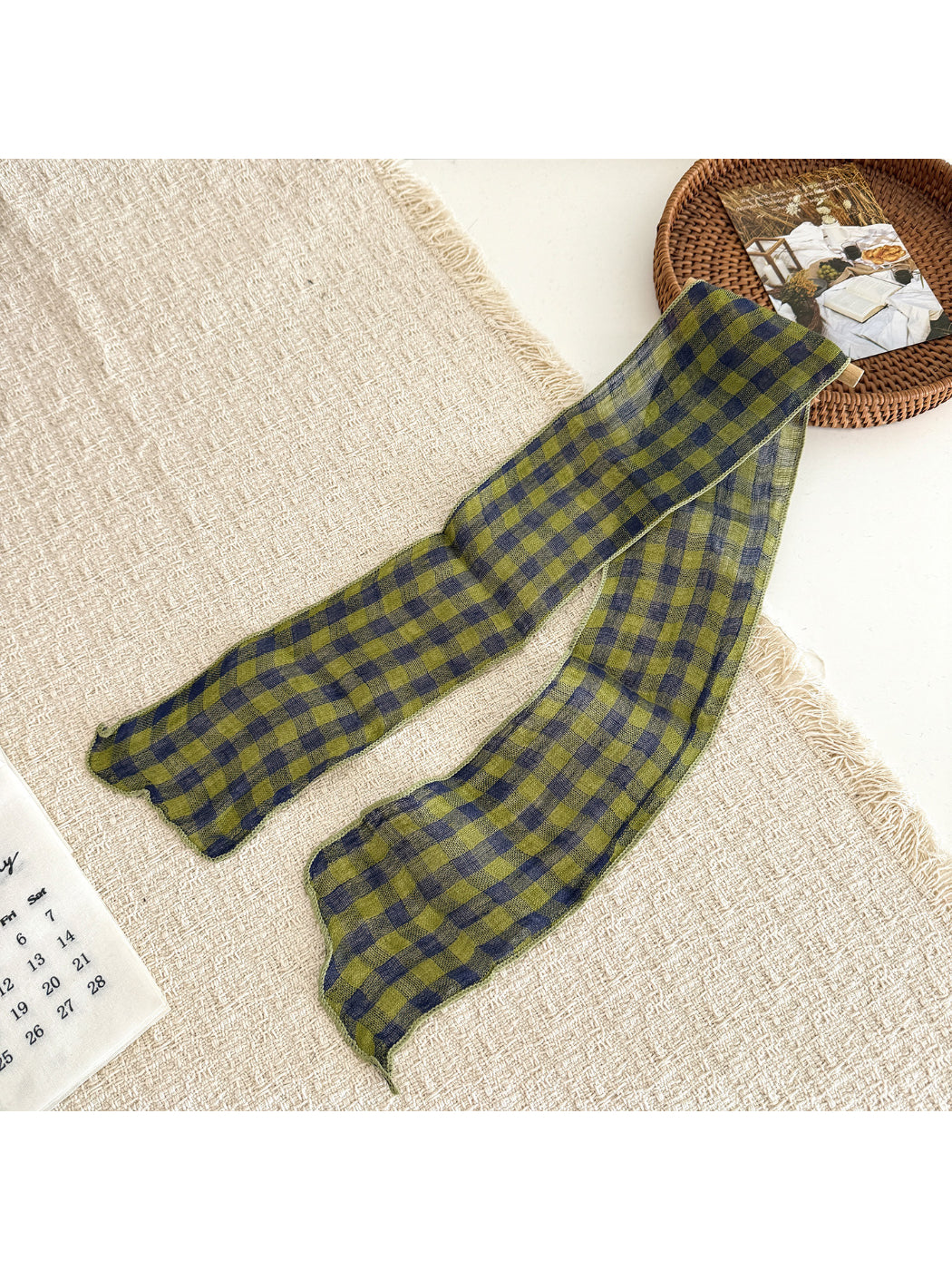 Scarvii - Plaid Sheer Skinny Scarf