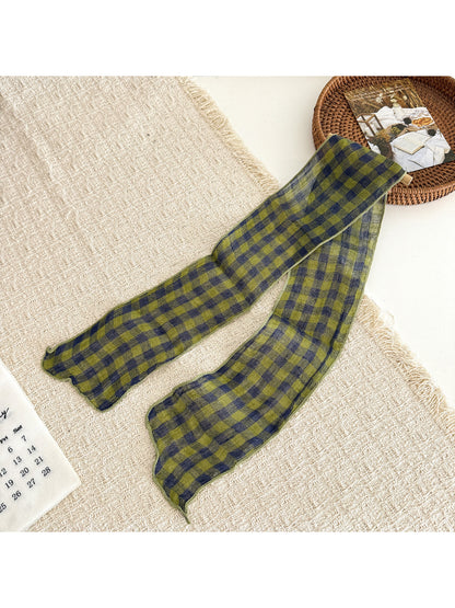 Scarvii - Plaid Sheer Skinny Scarf