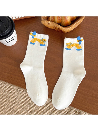 Rufia - Cute Cartoon Cat Pattern Women's Crew Socks