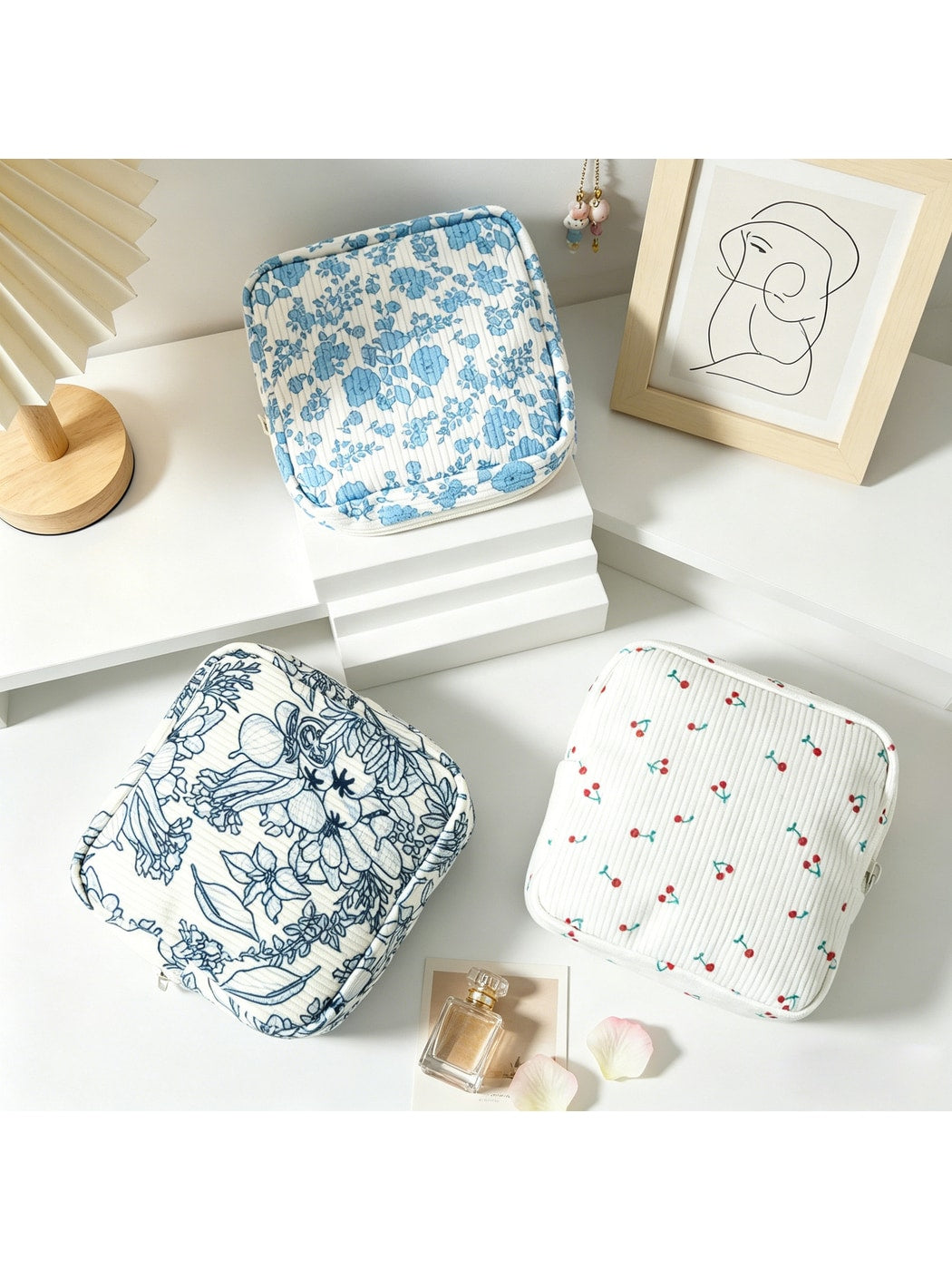 Cosbai - Rustic Style Floral Print Zip Pouch