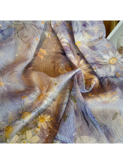 Scarvii - Soft Purple Daisy Floral Print Square Scarf