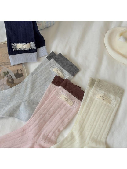 Rufia - Sweet Contrast Ribbed Cuff Crew Socks
