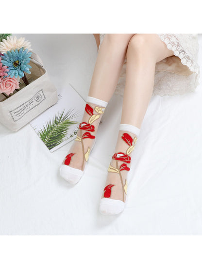 Rufia - Sheer Bloom Embroidered Crew Socks