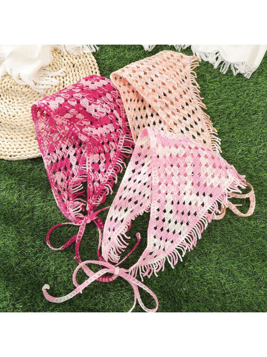 Scarvii Open Knit Fringe Triangle Hair Scarf