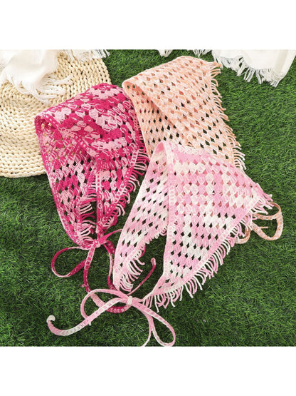 Scarvii Open Knit Fringe Triangle Hair Scarf