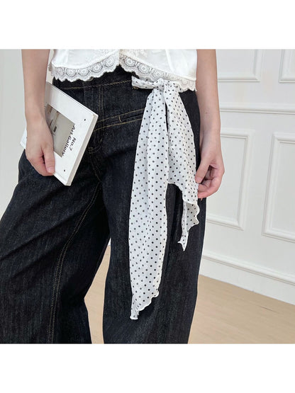 Scarvii - Romantic Floral Printed Ruffled Trim Scarf