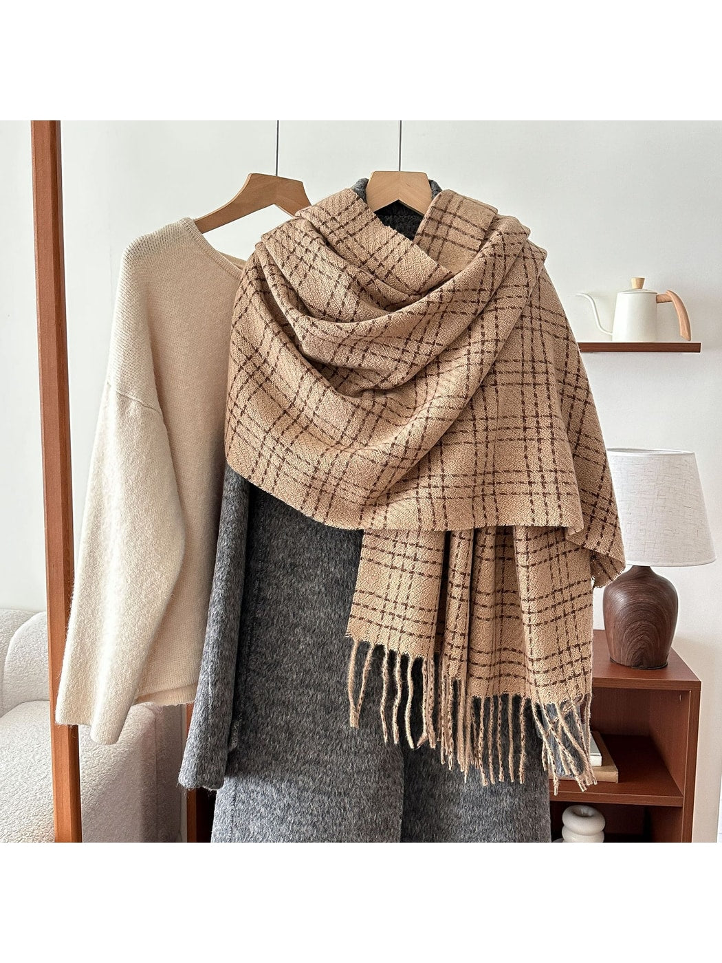 Scarvii - Checked Pattern Simple Winter Shawl