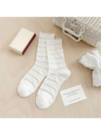 Rufia - Double Bow Detail Openwork Crew Socks