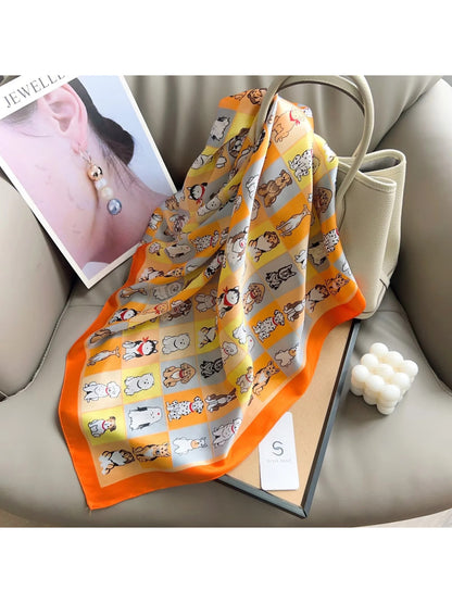 Scarvii - Illustrated Dog Grid Print Square Scarf