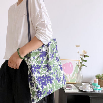 Side view of Cosbai Soft Bloom shoulder tote bag highlighting its slim profile