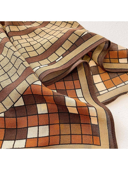 Scarvii - Retro Earthy Tone Circle Print Square Scarf