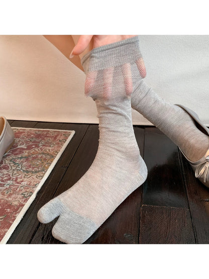 Rufia - Women's Slouch Style Toe Split Mid Calf Socks
