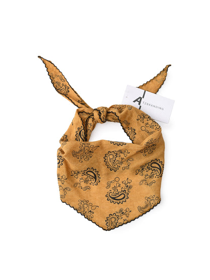 Mustard Scarvii Paisley Print Triangle Scarf with Lace Edge