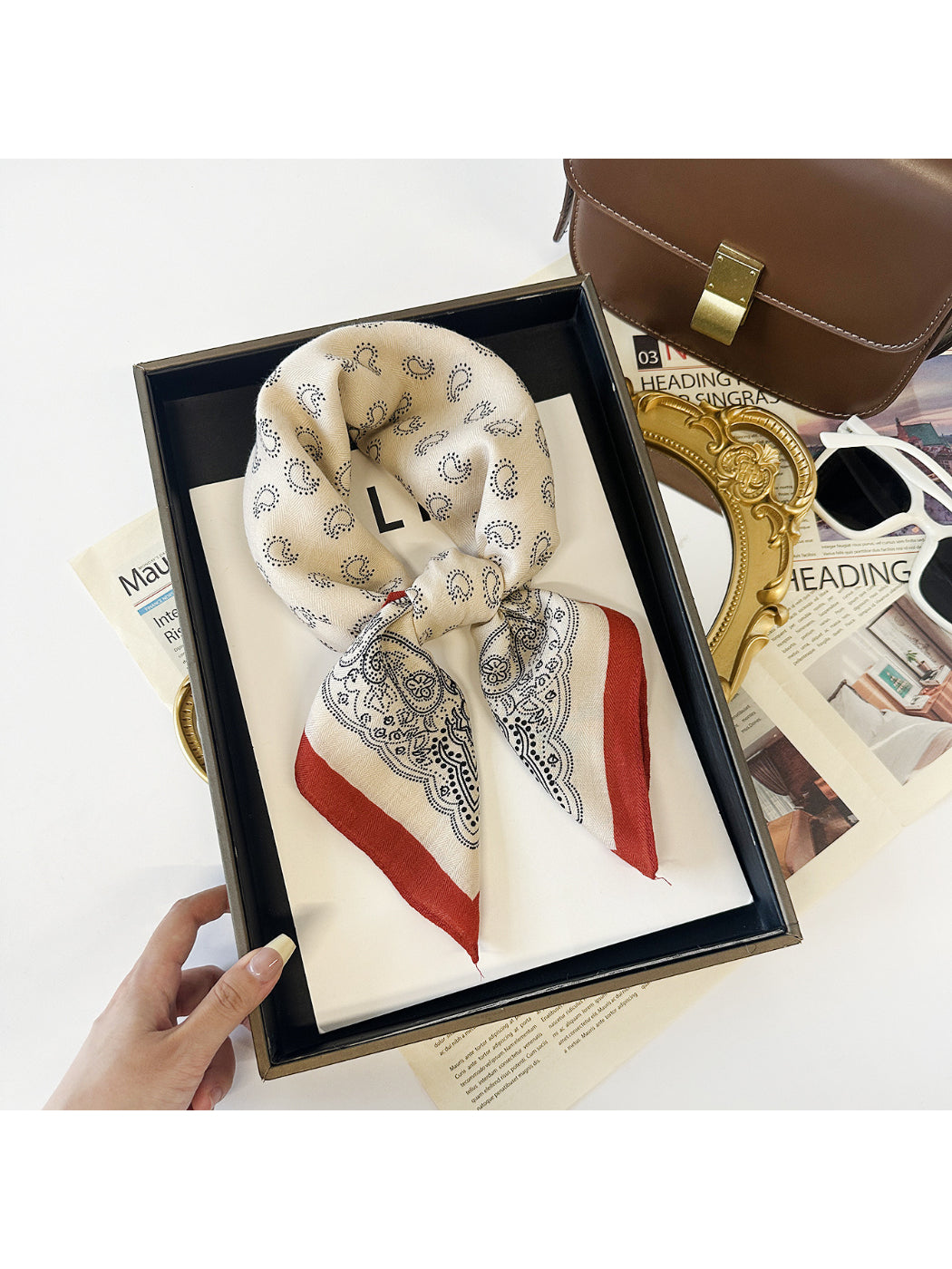 Scarvii - Paisley Border Print Square Scarf
