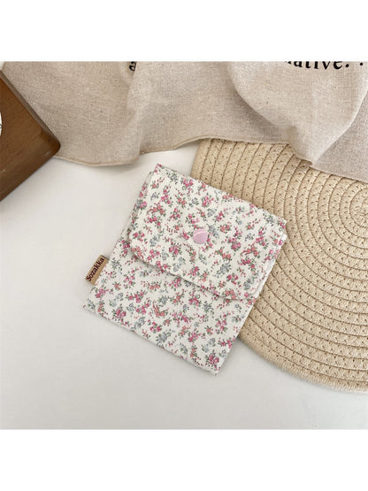 Cosbai Floral Print Coin Pouch with colorful flowers printed on fabric