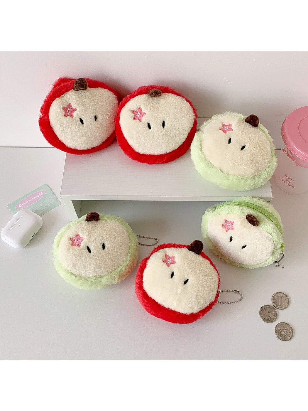Cosbai - Cartoon Apple Plush Charm Coin Purse Bag
