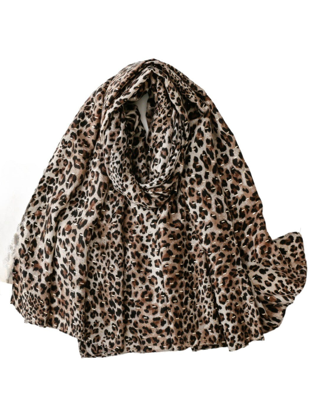 Scarvii lightweight scarf with leopard print draped on a white background