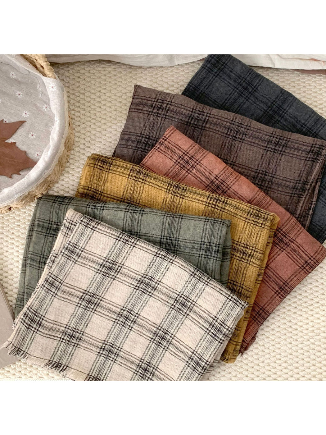 Scarvii - Washed Plaid Fabric Scarf