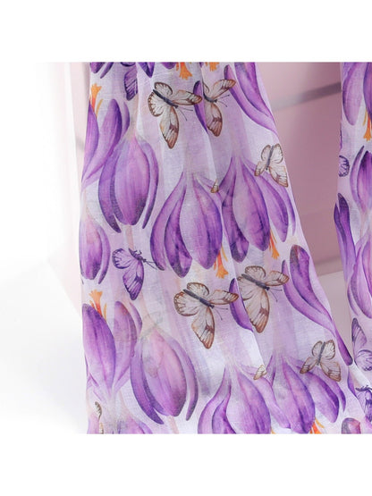 Scarvii - Purple Butterfly Floral Print Scarf