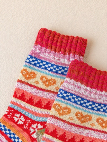 Rufia - Retro Color-Block Thick Warm Winter Socks - 5 Pairs/Pack