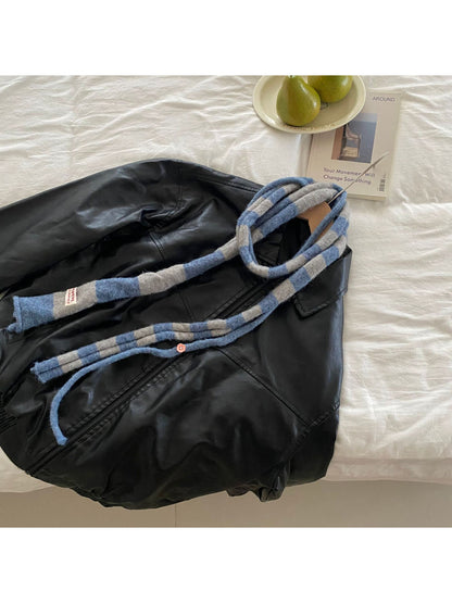 Scarvii - Bold Stripe Rolled Edge Skinny Knit Scarf